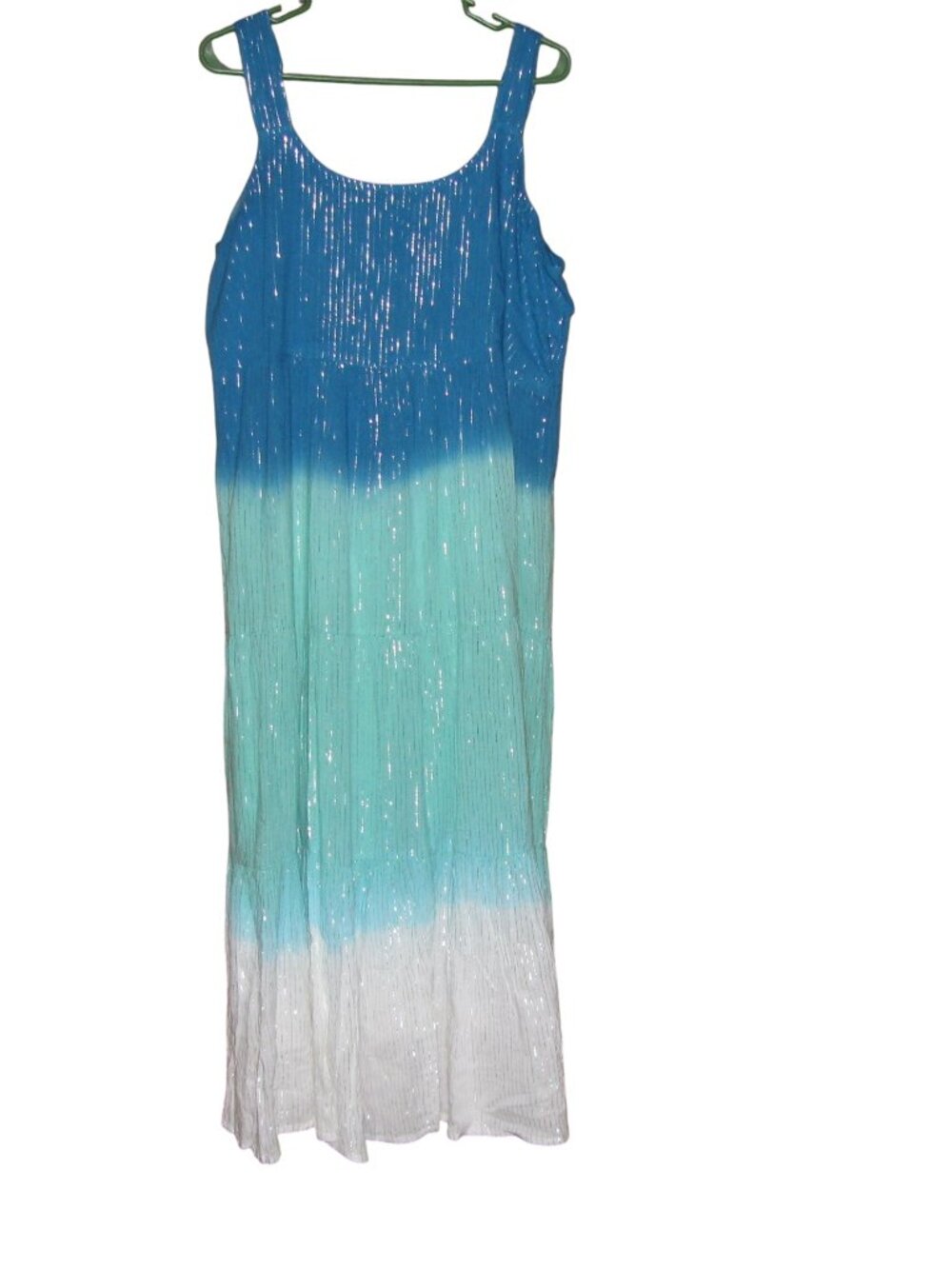 New Linda Anderson Ombre Teal Blue Tiered Sun Dress